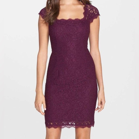 ADRIANNA PAPELL- Lace Sheath Dress Floral Purple Cocktail Mini - Picture 1 of 7